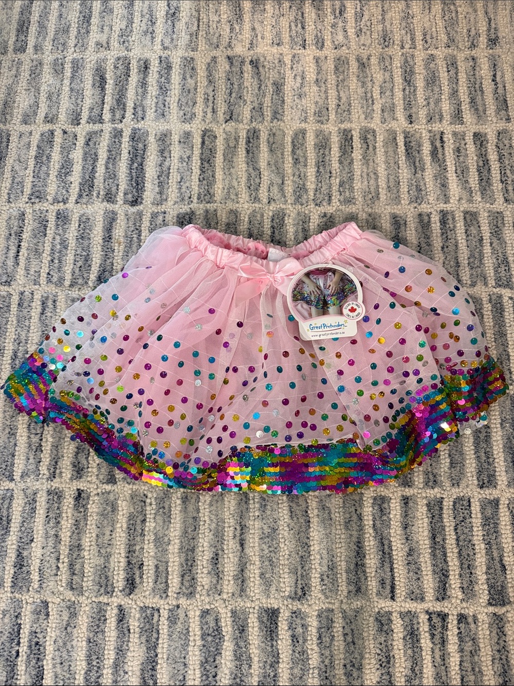 Great Pretenders Pink Rainbow Sequin Tutu Skirt Dress Up Costume Size 7-8 NWT